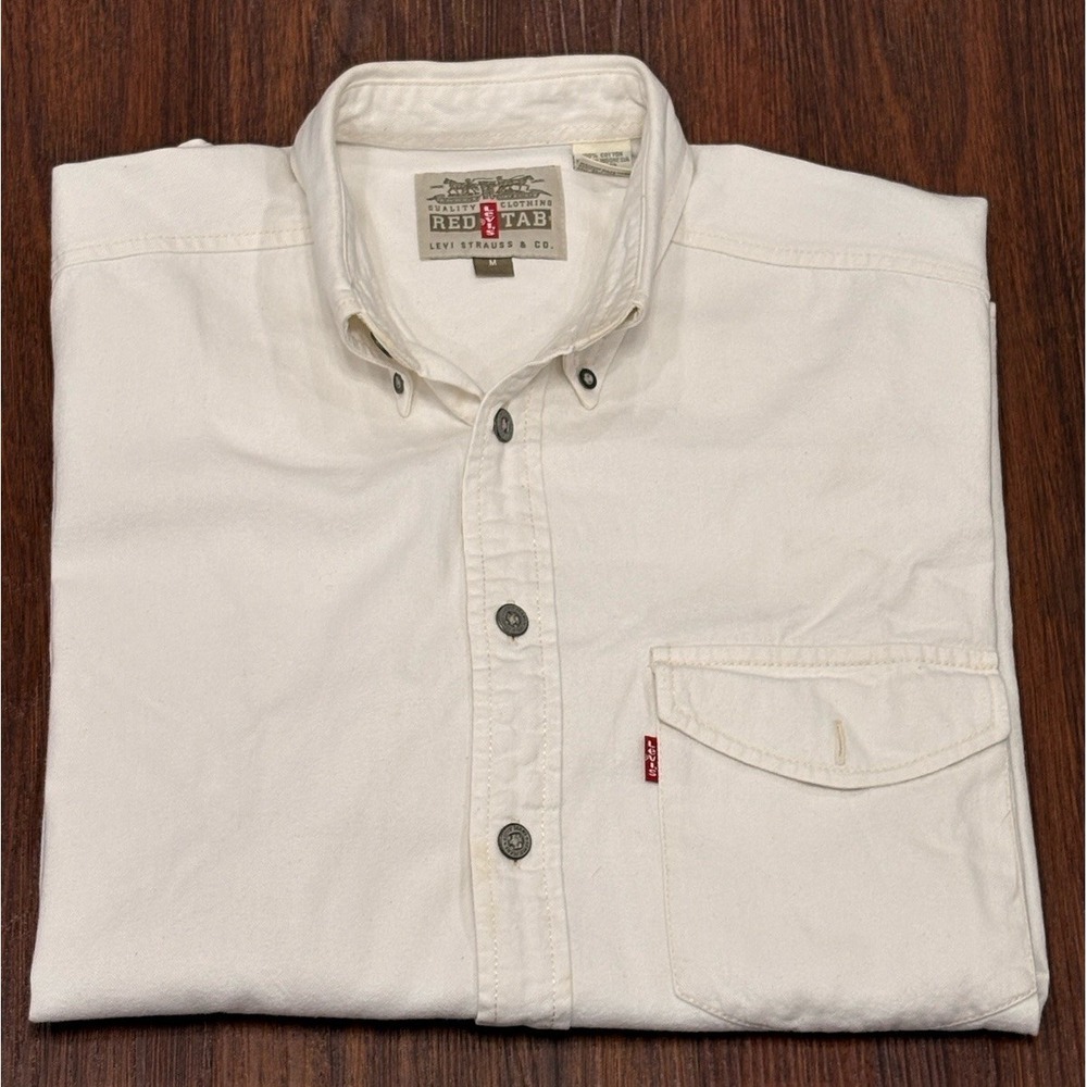 Levi's Red-Tab Authentic Jeanswear Vintage 90's Button Long Sleeve Size M Ivory‎